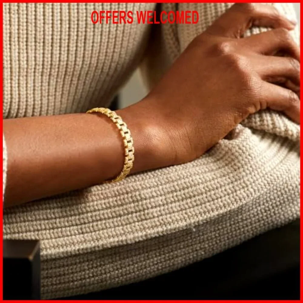 14K Gold Plated Cuff Bracelet, Adjustable Open Bangle, Cubic Zirconia - Picture 3 of 7